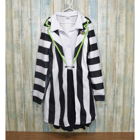 Spirit Halloween Beetlejuice Costume Girls Size XL (14-16) Dress Black Striped - Picture 1 of 14